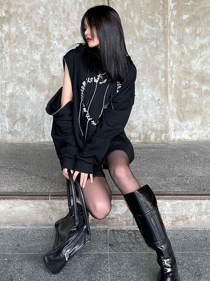 Oversized Hooded Gothic Sweatshirt Dark Tiger