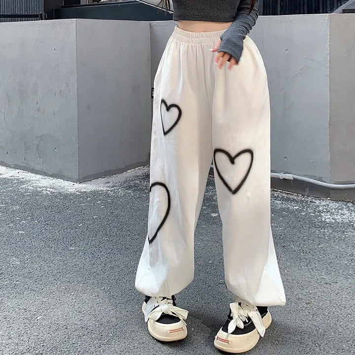 Y2k Heart Print Pants Dark Tiger