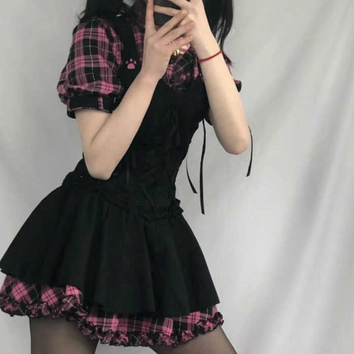 Harajuku Plaid Dress Dark Tiger