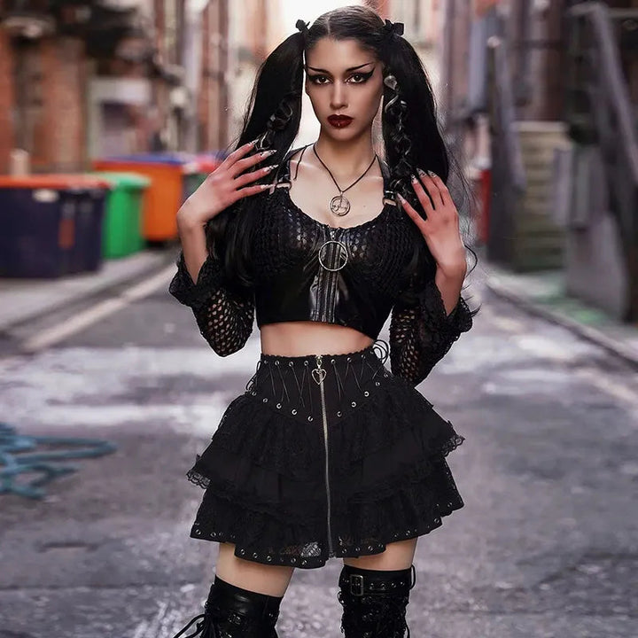 Vintage Zipper Gothic Skirt Dark Tiger
