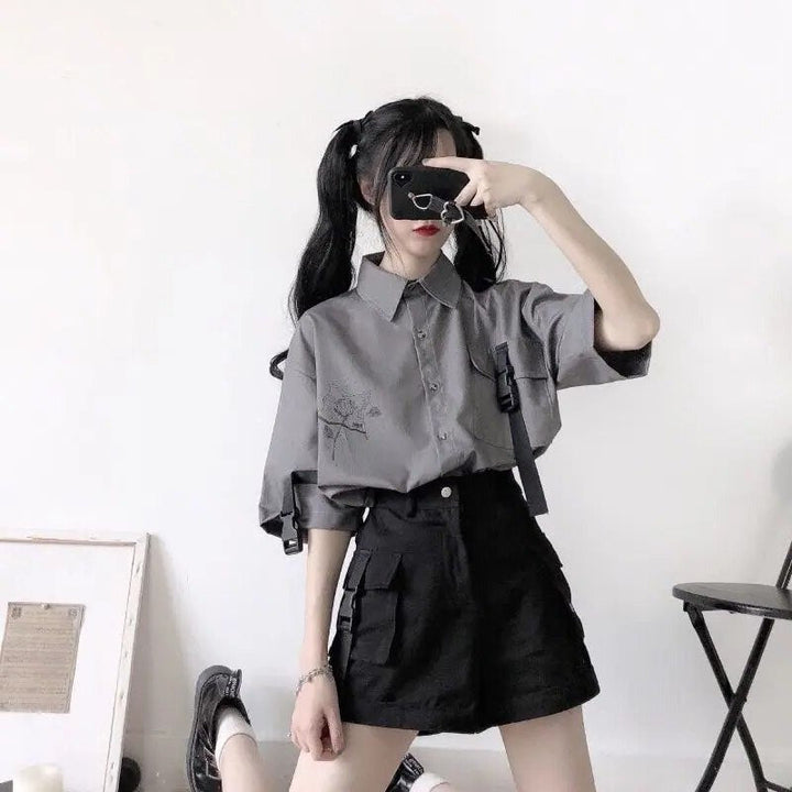 Korean Fashion Outfit Set - Top & Shorts Dark Tiger