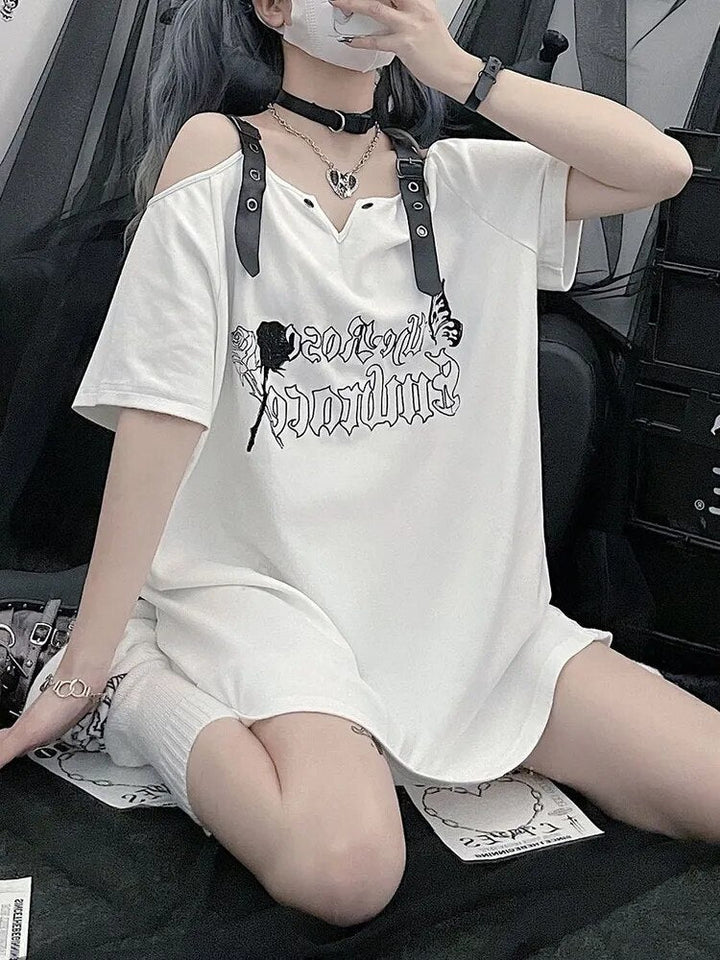 Off Shoulder Gothic T-shirt Dark Tiger