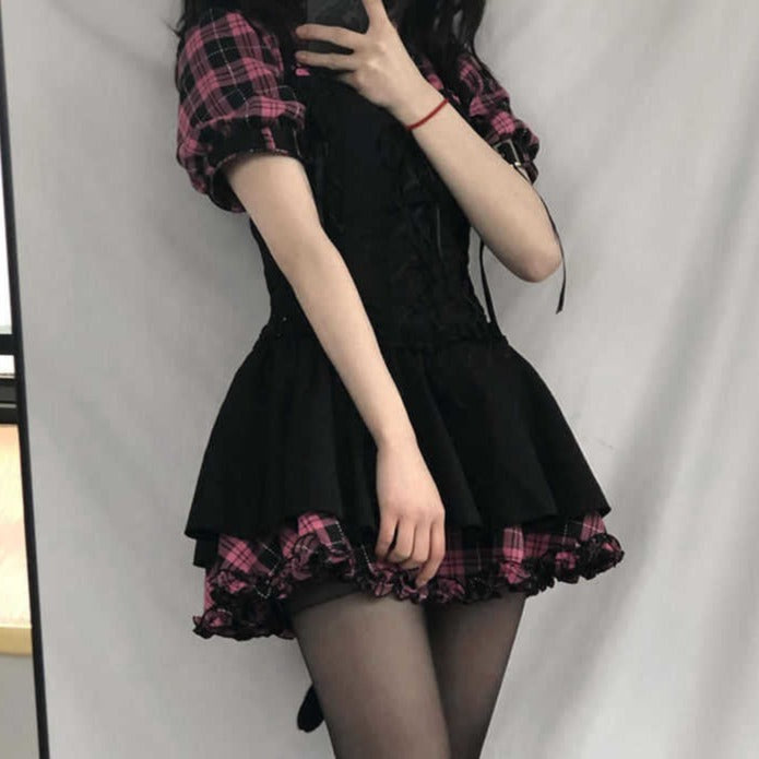 Harajuku Plaid Dress Dark Tiger