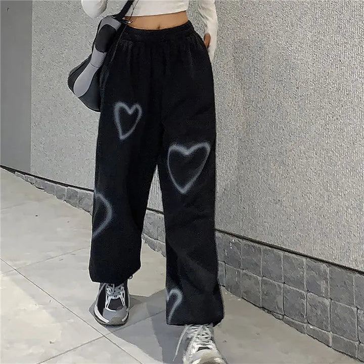 Y2k Heart Print Pants Dark Tiger