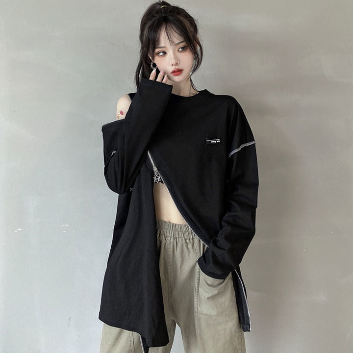 Off Shoulder Techwear T-Shirt Dark Tiger