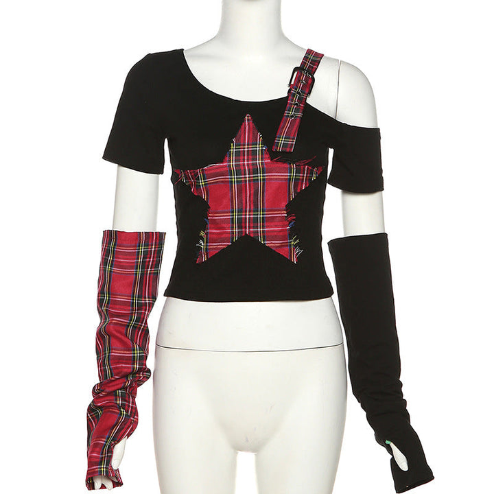 Patchwork Grunge Crop Top Dark Tiger