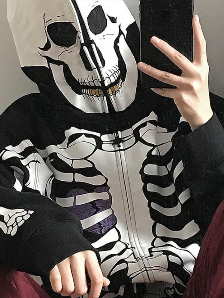 Gothic Skull Zip Up Hoodie Dark Tiger