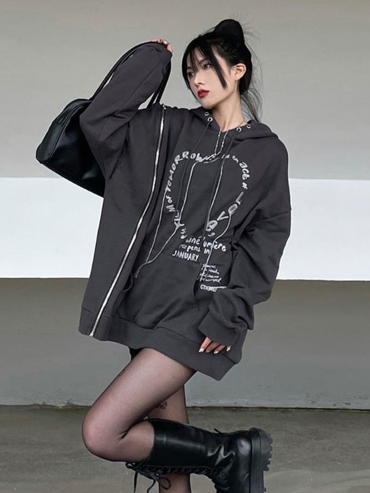 Oversized Hooded Gothic Sweatshirt Dark Tiger