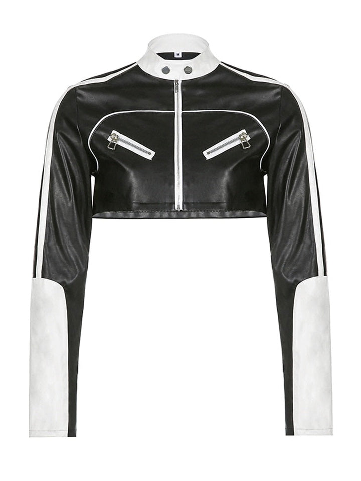 Short Patchwork Leather Jacket Dark Tiger