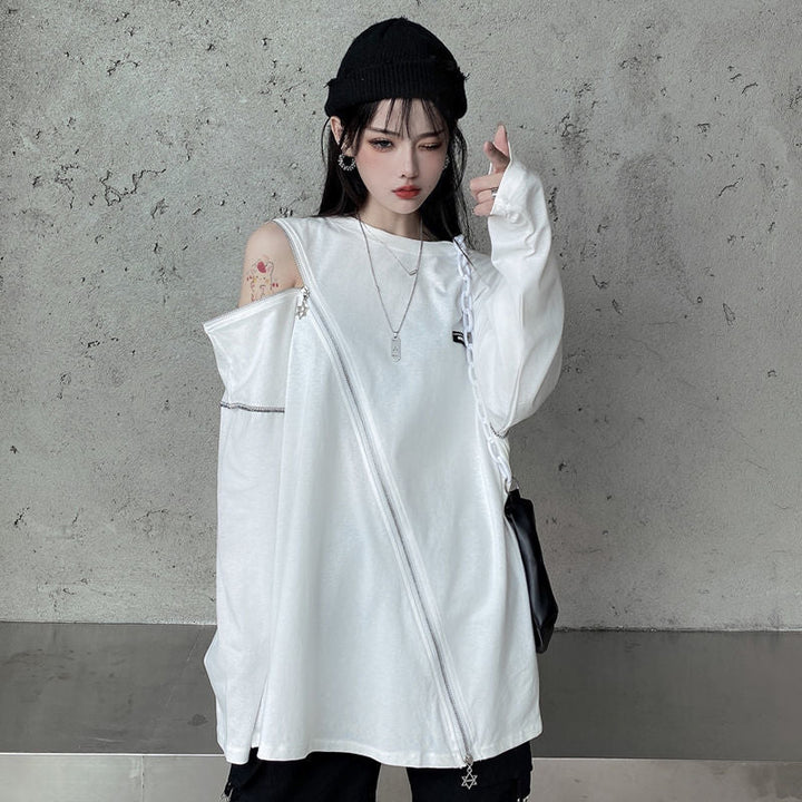 Off Shoulder Techwear T-Shirt Dark Tiger