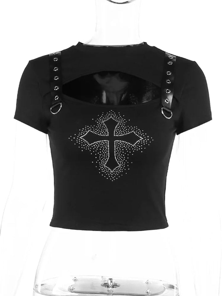 Gothic Cross Crop T-Shirt Dark Tiger