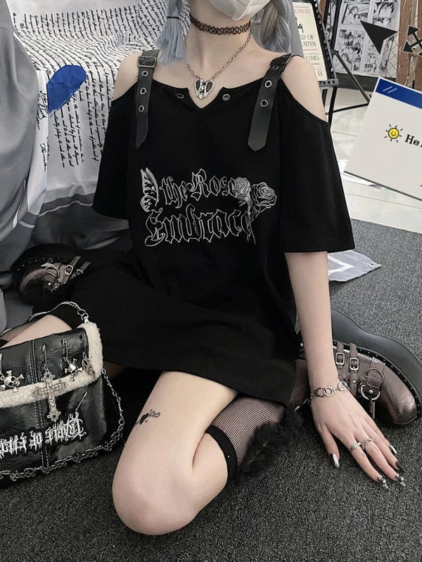 Off Shoulder Gothic T-shirt Dark Tiger