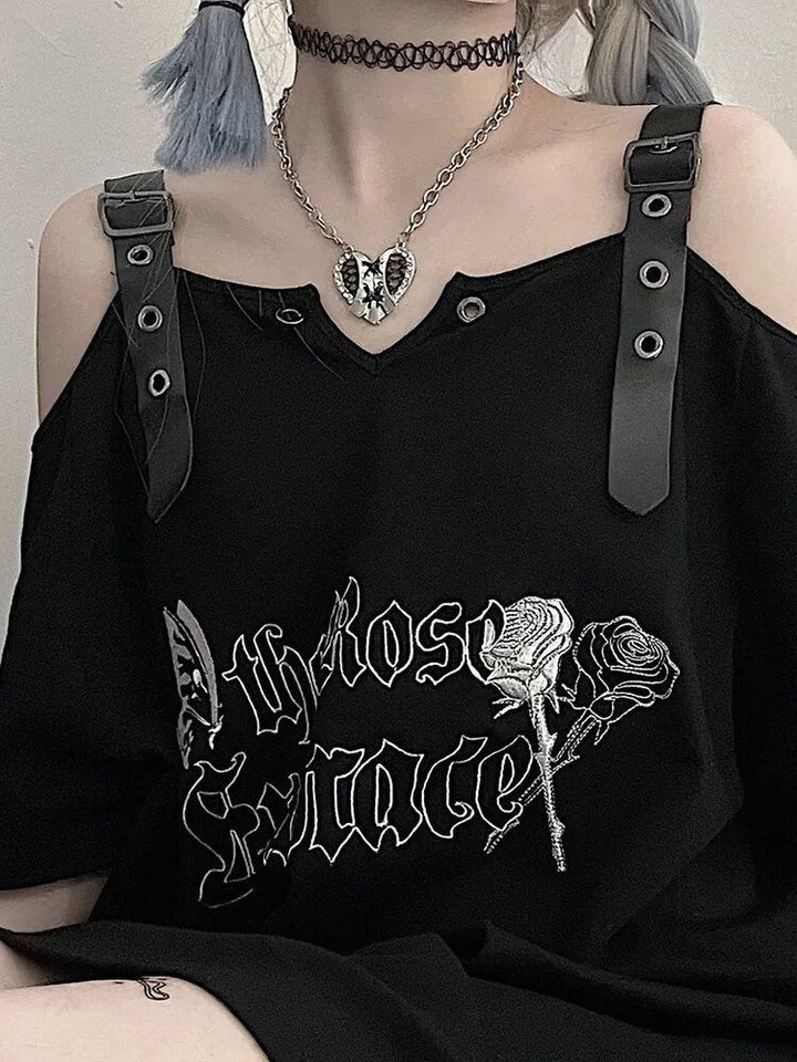 Off Shoulder Gothic T-shirt Dark Tiger