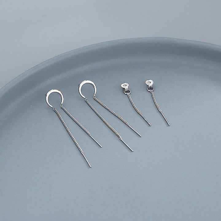 Silver Moon Crescent Chain Earrings Dark Tiger