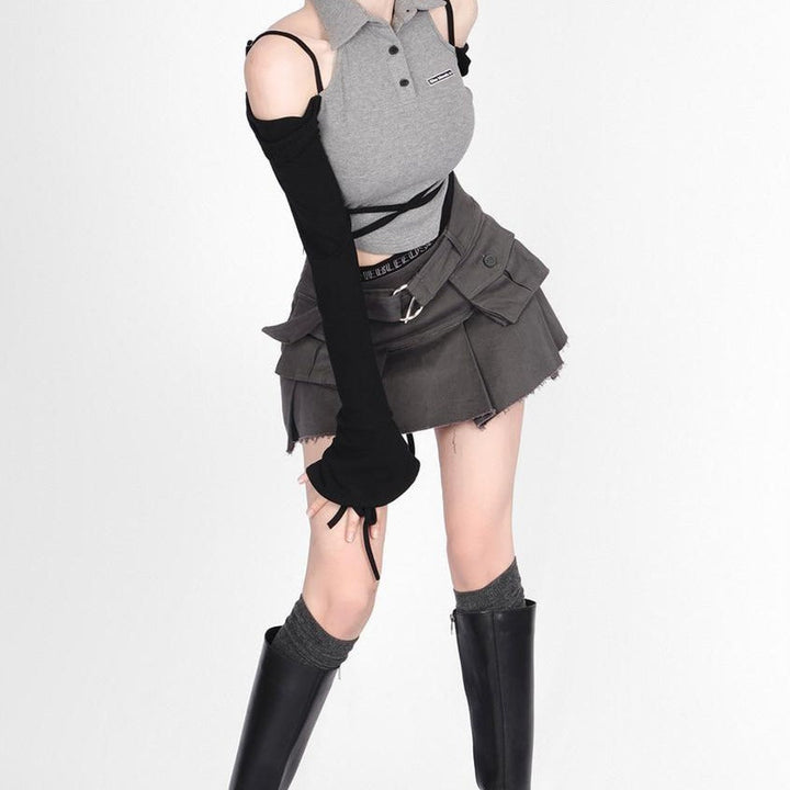 Aesthetic Y2K Techwear Set - Top & Skirt Dark Tiger