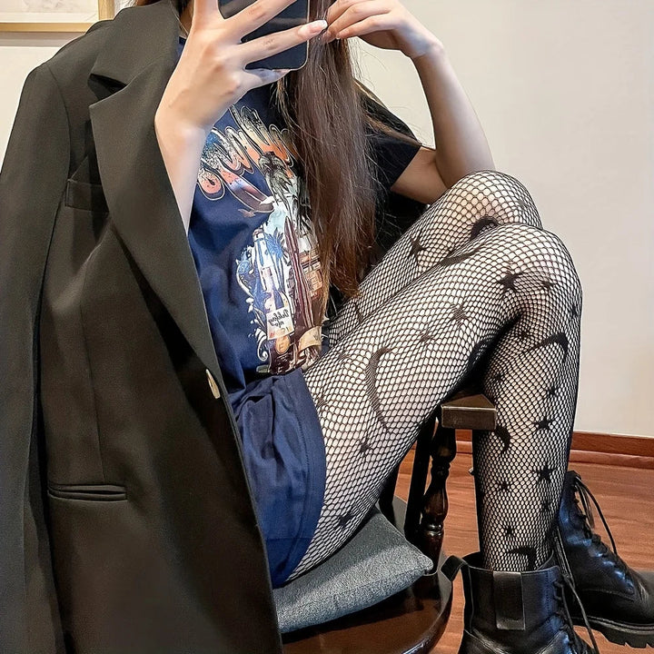 Moon & Star Fishnet Tights Dark Tiger