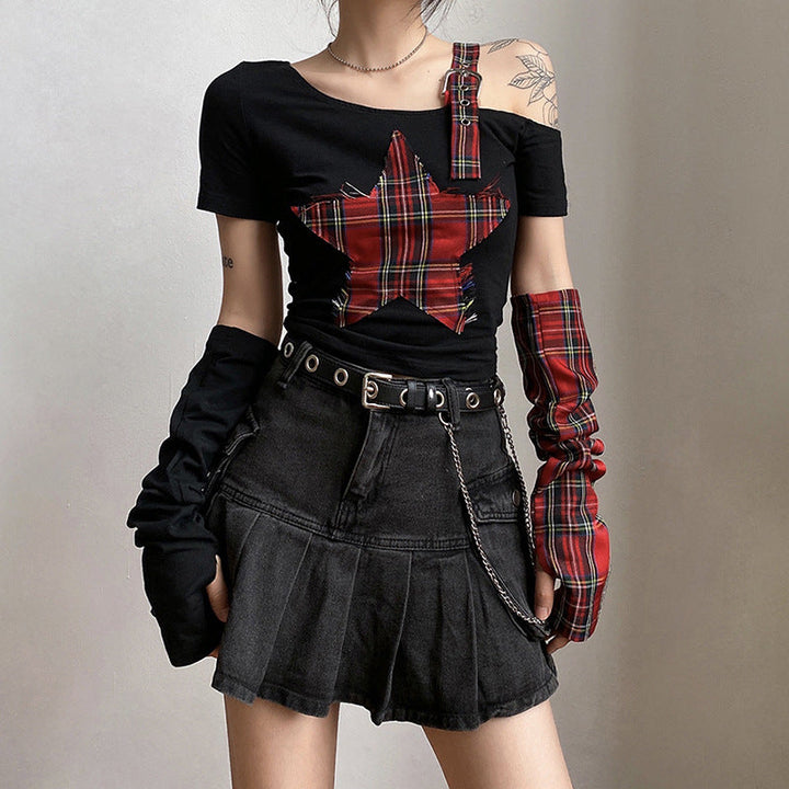 Patchwork Grunge Crop Top Dark Tiger