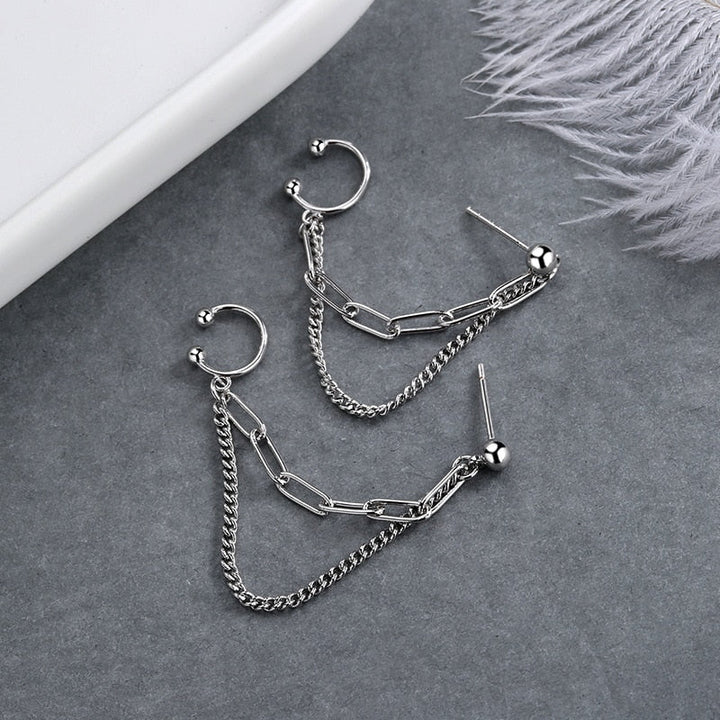 Double-layer Chain Earrings Dark Tiger