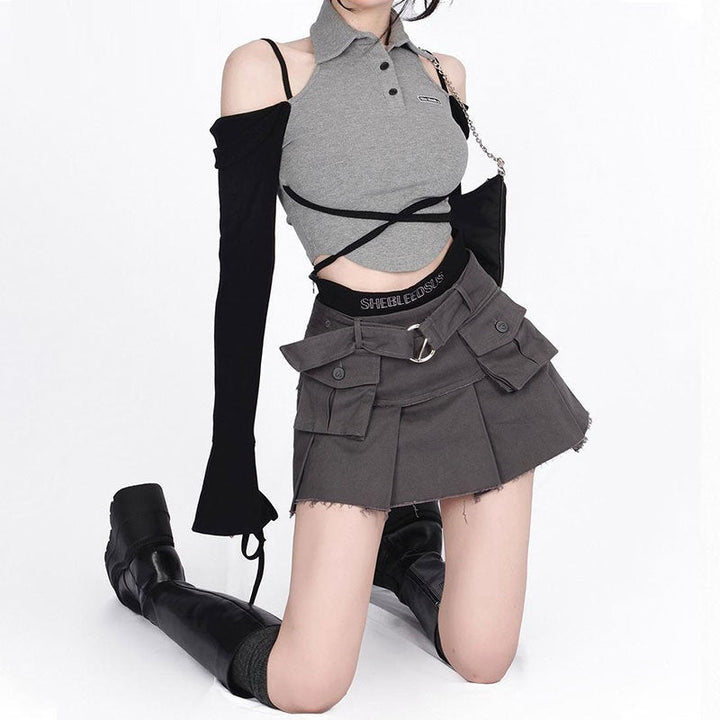 Aesthetic Y2K Techwear Set - Top & Skirt Dark Tiger