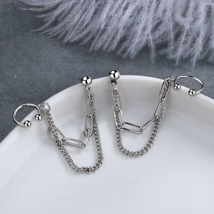 Double-layer Chain Earrings Dark Tiger