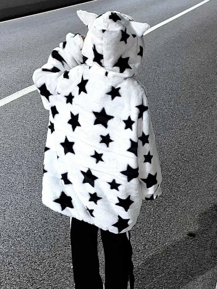 Fluffy Star Hoodie Y2k Dark Tiger