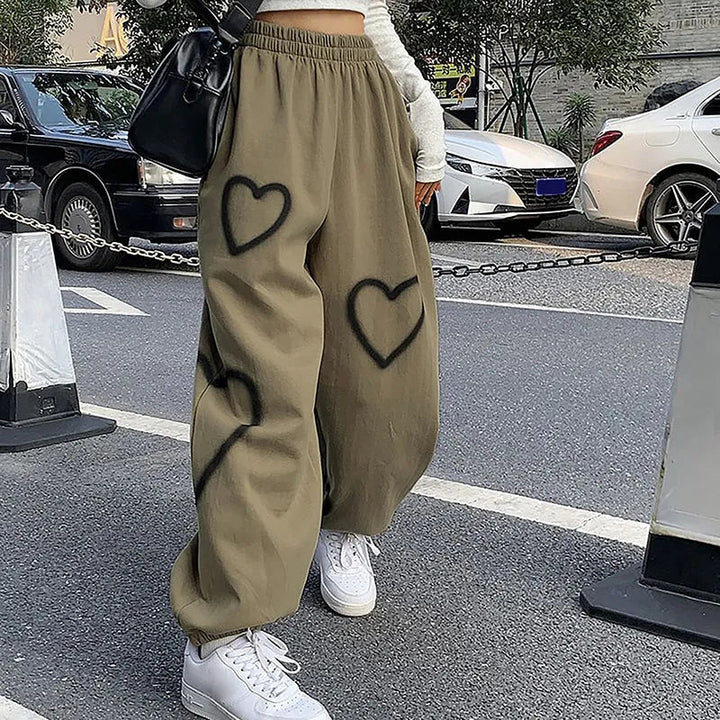 Y2k Heart Print Pants Dark Tiger