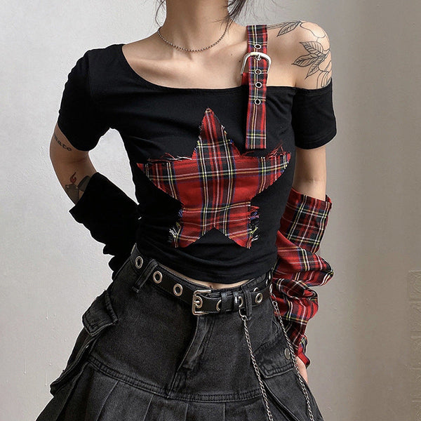 Patchwork Grunge Crop Top Dark Tiger