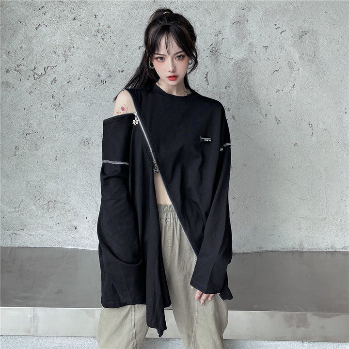 Off Shoulder Techwear T-Shirt Dark Tiger