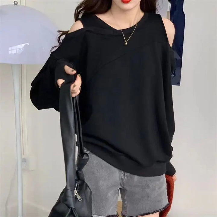 Off-Shoulder Casual Sweatshirt Dark Tiger