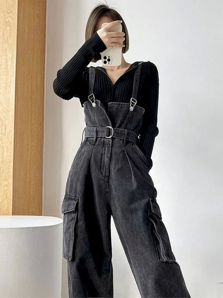 Denim Wide Overalls Dark Tiger