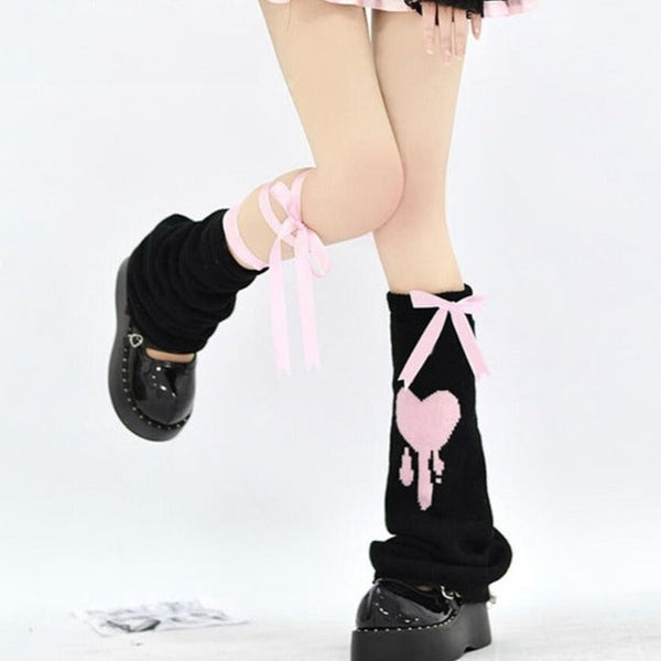 Ribbon Lace-Up Leg Warmers Y2K Dark Tiger