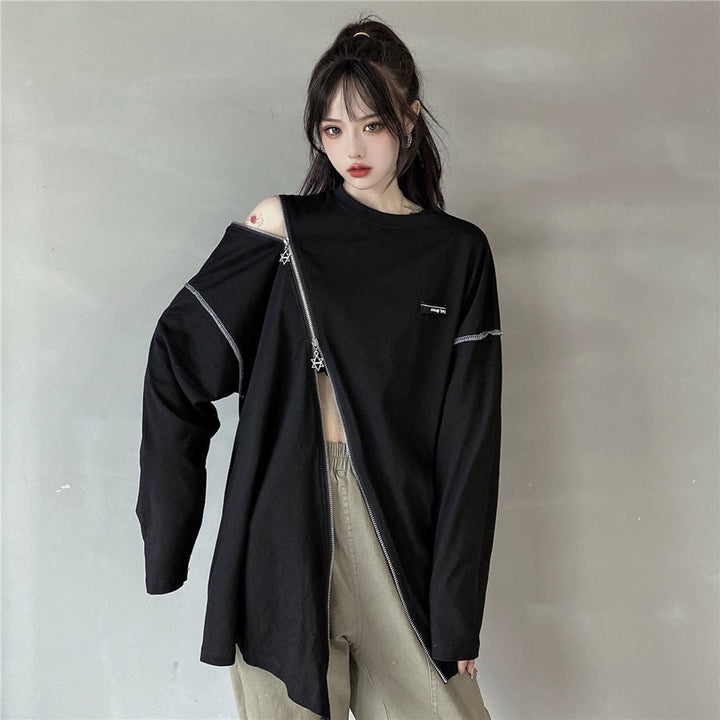 Off Shoulder Techwear T-Shirt Dark Tiger