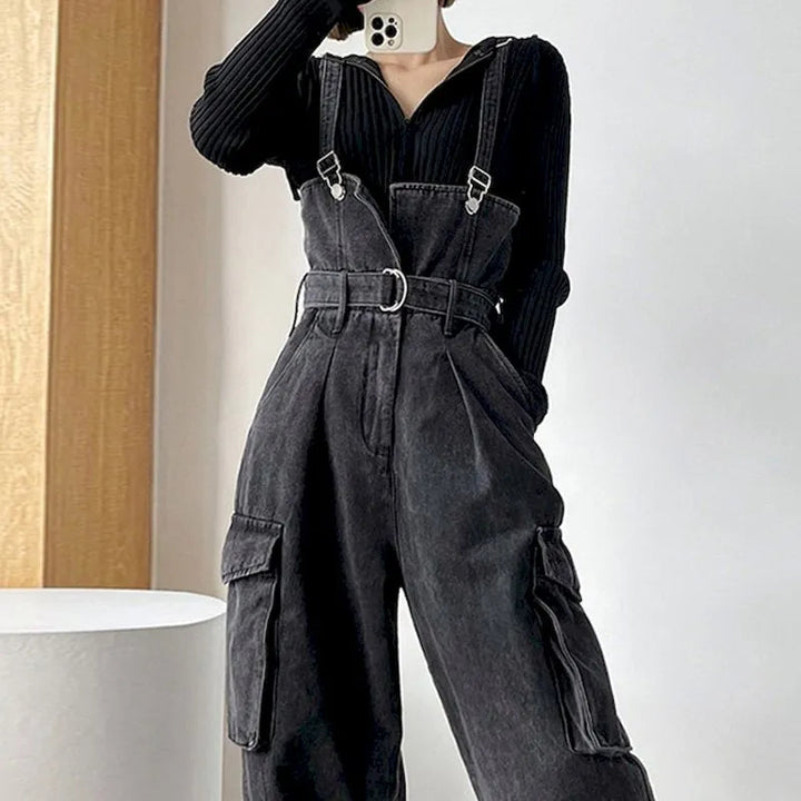 Denim Wide Overalls Dark Tiger