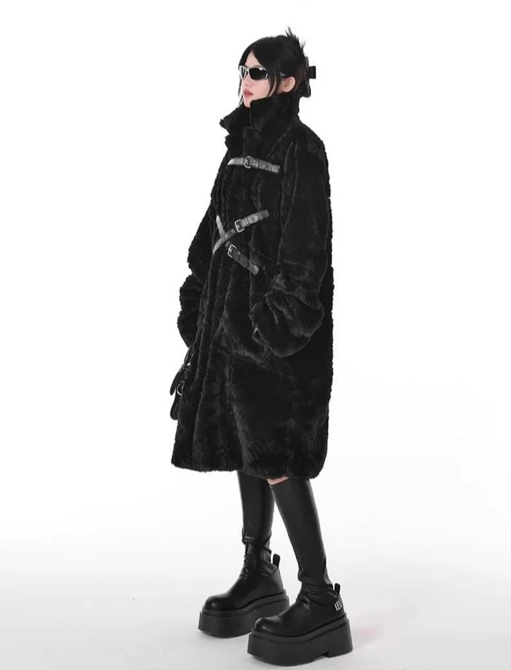 Punk Style Faux Fur Coat Dark Tiger