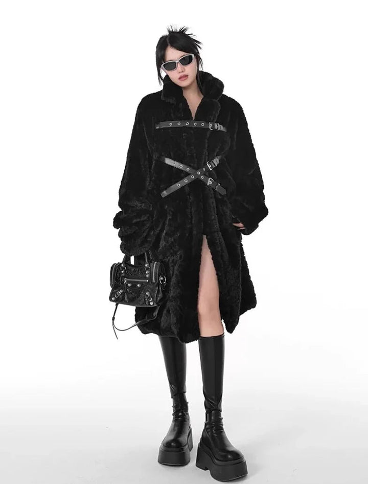 Punk Style Faux Fur Coat Dark Tiger