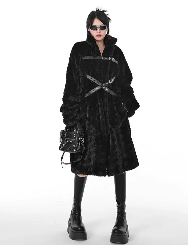 Punk Style Faux Fur Coat Dark Tiger